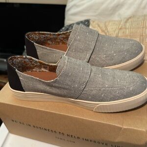 Toms Altair Women's Shoes Gray 10M Chambray Canvas Strap Slip On Comfort Loafers